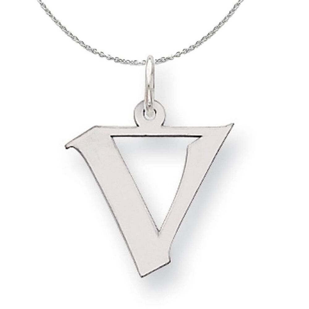 Silver Karlie Collection Block Initial Charm Letter V Necklace - 24 In
